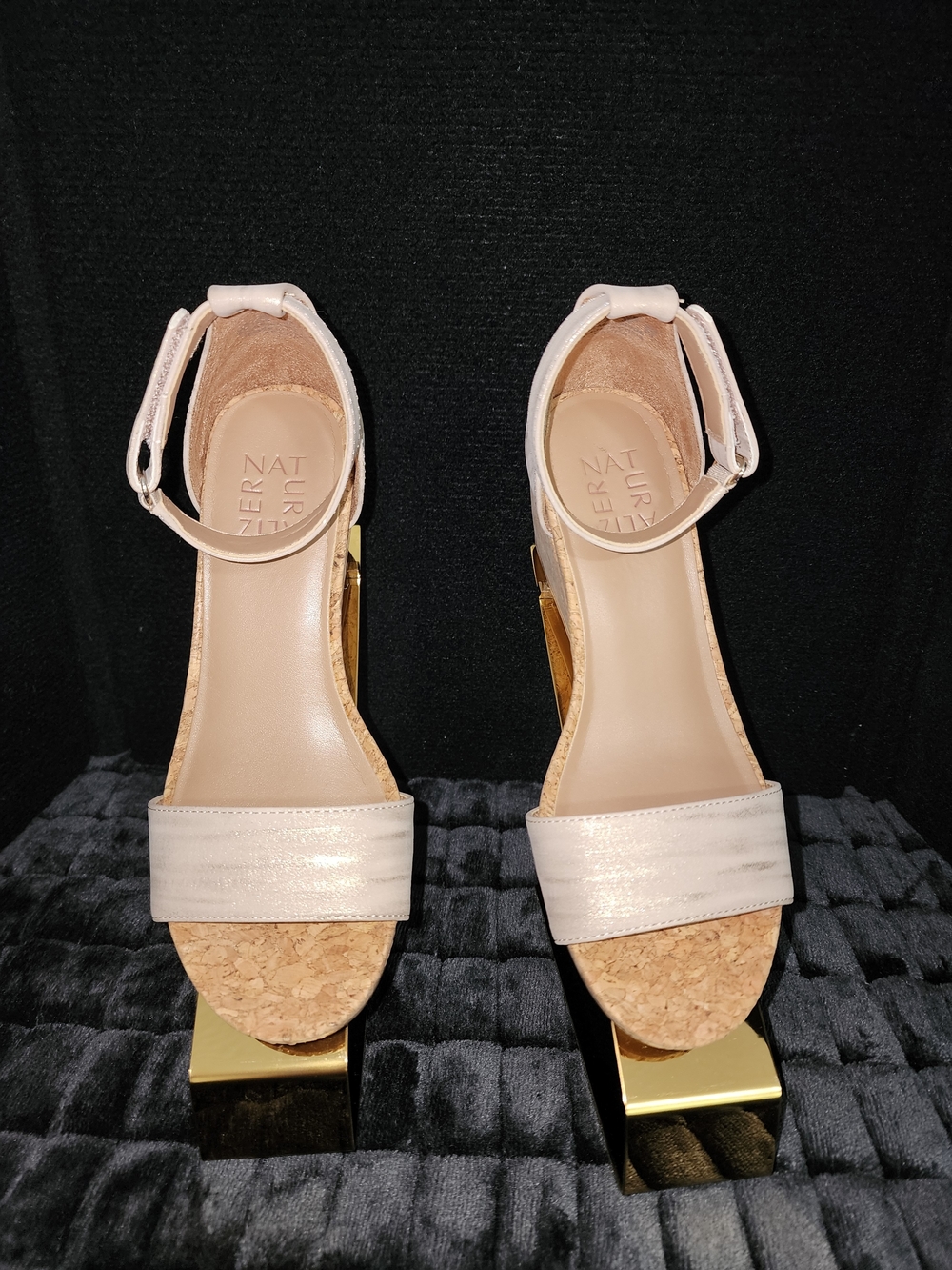 Naturalizer Women's Champagne Colored Ankle-Strap Cork Wedge Sandals